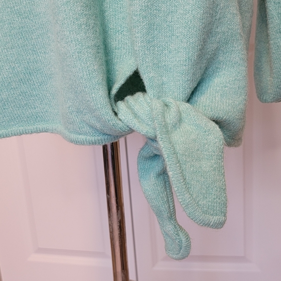 LOFT PLUS Women's Soft Mock Neck Tiffany Blue/Teal Tie Hem Sweater - 14 - Picture 10 of 13